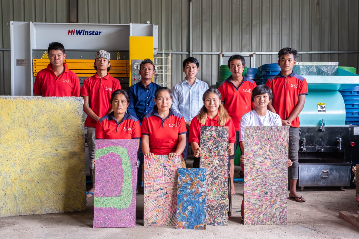 ReForm Plastic eco-boards made from the residual plastic waste are suitable for constructing various products like podiums, desks, planks, waste bins, tables and more.